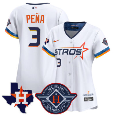 Women's Houston Astros 2025 City Connect Texas Patch Vapor Premier Limited Jersey - White Jeremy Pena