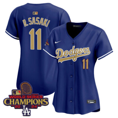 Women's LA Dodgers 2025 Gold Vapor Premier Limited Jersey - Royal Roki Sasaki