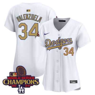 Women's LA Dodgers 2025 Gold Vapor Premier Limited Jersey - White Fernando Valenzuela