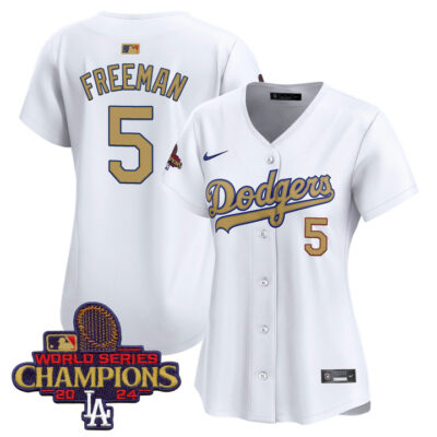 Women's LA Dodgers 2025 Gold Vapor Premier Limited Jersey - White Freddie Freeman