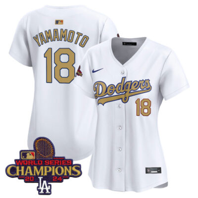 Women's LA Dodgers 2025 Gold Vapor Premier Limited Jersey - White Yamamoto