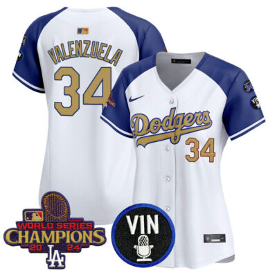 Women's LA Dodgers 2025 Vin Scully & #34 Fernando Patch Gold Vapor Premier Limited Jersey - Alternate Fernando Valenzuela