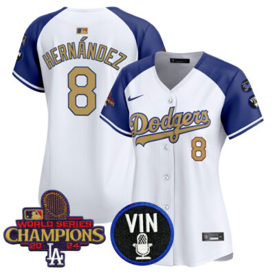 Women's LA Dodgers 2025 Vin Scully & #34 Fernando Patch Gold Vapor Premier Limited Jersey - Alternate Kike Hernandez