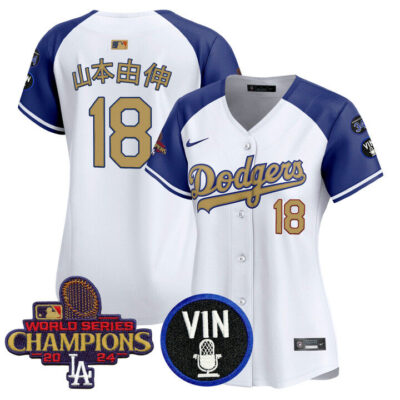 Women's LA Dodgers 2025 Vin Scully & #34 Fernando Patch Gold Vapor Premier Limited Jersey - Alternate Yamamoto
