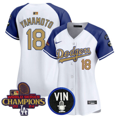 Women's LA Dodgers 2025 Vin Scully & #34 Fernando Patch Gold Vapor Premier Limited Jersey - Alternate Yamamoto