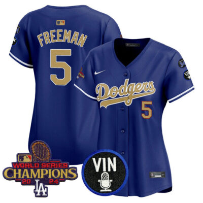 Women's LA Dodgers 2025 Vin Scully & #34 Fernando Patch Gold Vapor Premier Limited Jersey - Royal Freddie Freeman