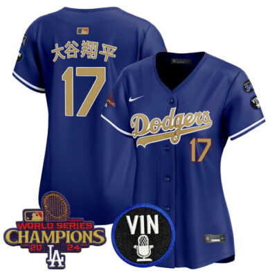 Women's LA Dodgers 2025 Vin Scully & #34 Fernando Patch Gold Vapor Premier Limited Jersey - Royal Shohei Ohtani