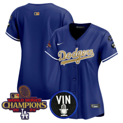 Women's LA Dodgers 2025 Vin Scully & #34 Fernando Patch Gold Vapor Premier Limited Jersey - Royal Team