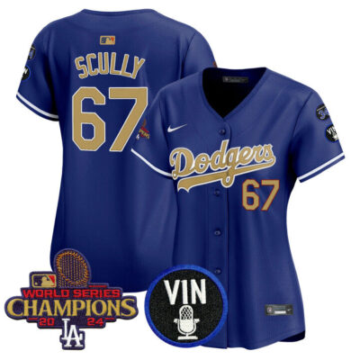 Women's LA Dodgers 2025 Vin Scully & #34 Fernando Patch Gold Vapor Premier Limited Jersey - Royal Vin Scully