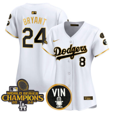 Women's LA Dodgers 2025 Vin Scully & #34 Fernando Patch Gold Vapor Premier Limited Jersey - White Gold Kobe Bryant