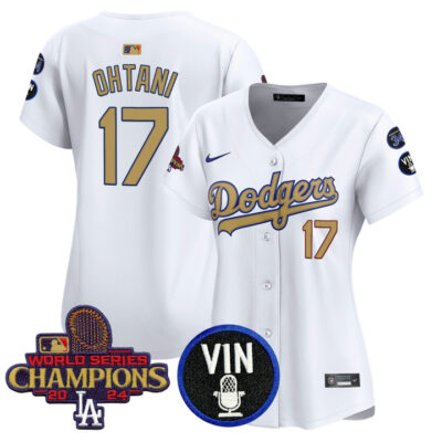 Women's LA Dodgers 2025 Vin Scully & #34 Fernando Patch Gold Vapor Premier Limited Jersey - White Shohei Ohtani