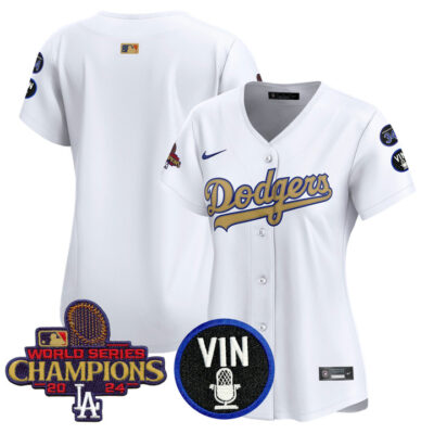 Women's LA Dodgers 2025 Vin Scully & #34 Fernando Patch Gold Vapor Premier Limited Jersey - White Team
