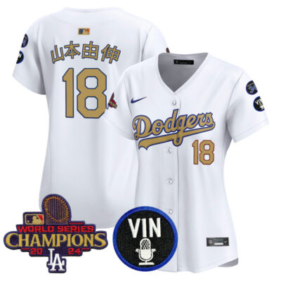 Women's LA Dodgers 2025 Vin Scully & #34 Fernando Patch Gold Vapor Premier Limited Jersey - White Yamamoto