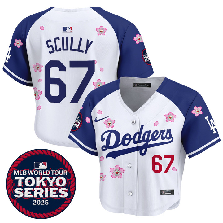 Women's LA Dodgers Tokyo Series 2025 Crop Top Baseball Jersey - Stitched Alternate Vin Scully