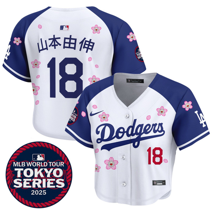 Women's LA Dodgers Tokyo Series 2025 Crop Top Baseball Jersey - Stitched Alternate Yamamoto