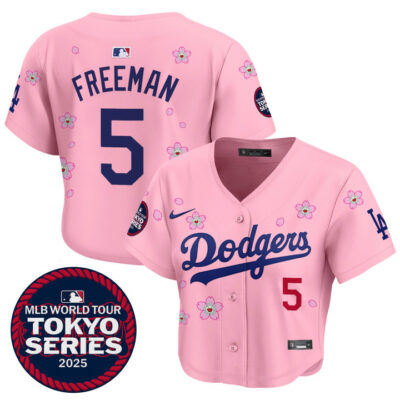 Women's LA Dodgers Tokyo Series 2025 Crop Top Baseball Jersey - Stitched Pink Freddie Freeman