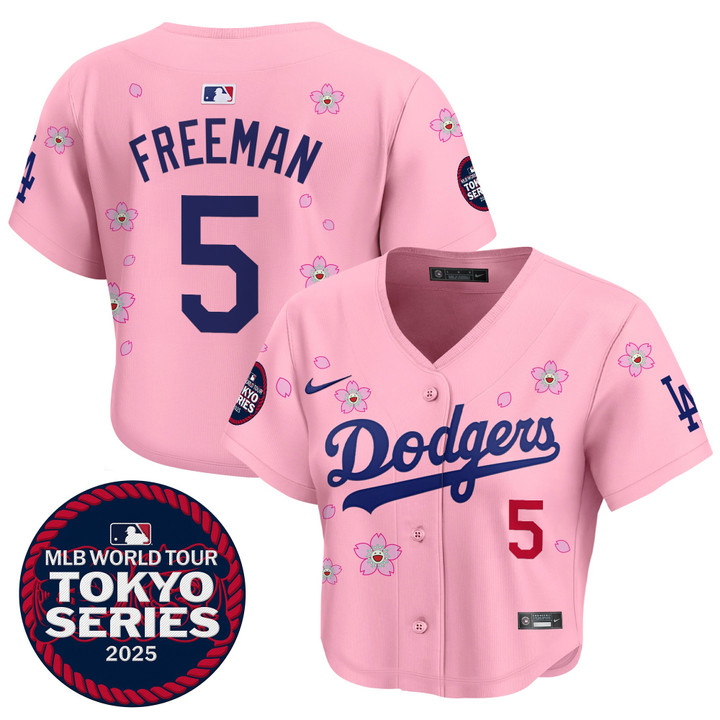 Women's LA Dodgers Tokyo Series 2025 Crop Top Baseball Jersey - Stitched Pink Freddie Freeman