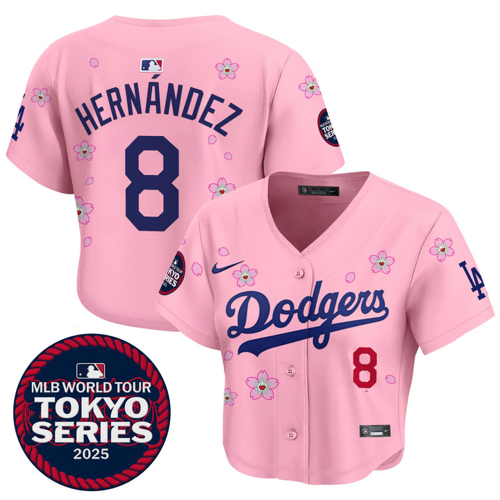 Women's LA Dodgers Tokyo Series 2025 Crop Top Baseball Jersey - Stitched Pink Kike Hernandez