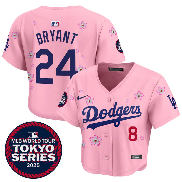 Women's LA Dodgers Tokyo Series 2025 Crop Top Baseball Jersey - Stitched Pink Kobe Bryant