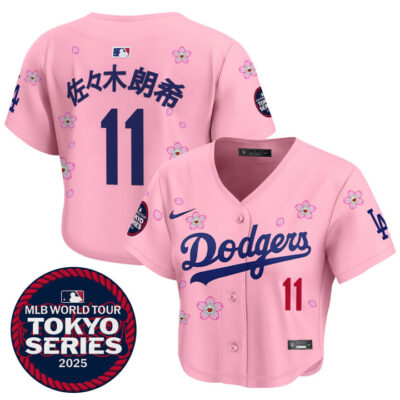 Women's LA Dodgers Tokyo Series 2025 Crop Top Baseball Jersey - Stitched Pink Roki Sasaki