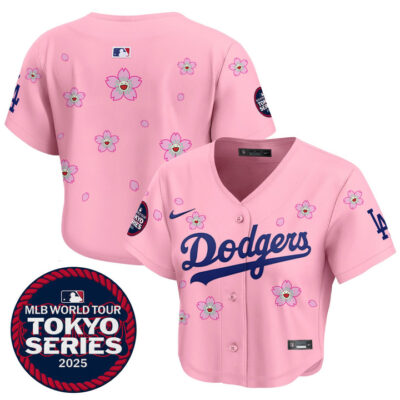 Women's LA Dodgers Tokyo Series 2025 Crop Top Baseball Jersey - Stitched Pink Team