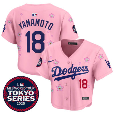 Women's LA Dodgers Tokyo Series 2025 Crop Top Baseball Jersey - Stitched Pink Yamamoto
