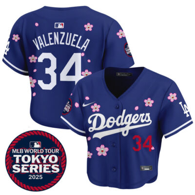 Women's LA Dodgers Tokyo Series 2025 Crop Top Baseball Jersey - Stitched Royal Fernando Valenzuela