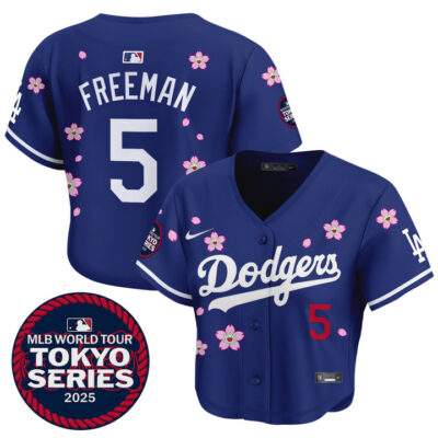 Women's LA Dodgers Tokyo Series 2025 Crop Top Baseball Jersey - Stitched Royal Freddie Freeman