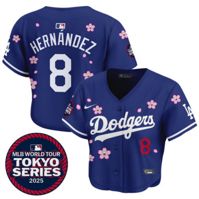 Women's LA Dodgers Tokyo Series 2025 Crop Top Baseball Jersey - Stitched Royal Kike Hernandez