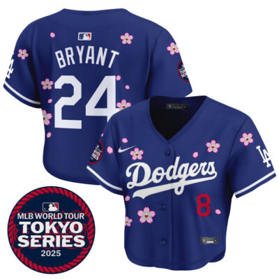 Women's LA Dodgers Tokyo Series 2025 Crop Top Baseball Jersey - Stitched Royal Kobe Bryant
