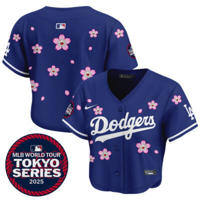 Women's LA Dodgers Tokyo Series 2025 Crop Top Baseball Jersey - Stitched Royal Team