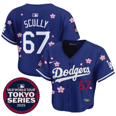 Women's LA Dodgers Tokyo Series 2025 Crop Top Baseball Jersey - Stitched Royal Vin Scully