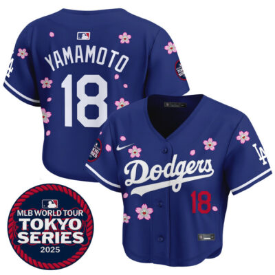 Women's LA Dodgers Tokyo Series 2025 Crop Top Baseball Jersey - Stitched Royal Yamamoto