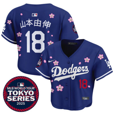 Women's LA Dodgers Tokyo Series 2025 Crop Top Baseball Jersey - Stitched Royal Yamamoto