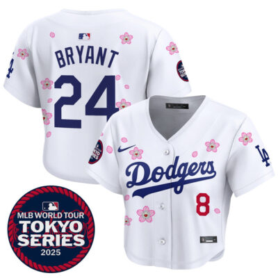 Women's LA Dodgers Tokyo Series 2025 Crop Top Baseball Jersey - Stitched White Kobe Bryant