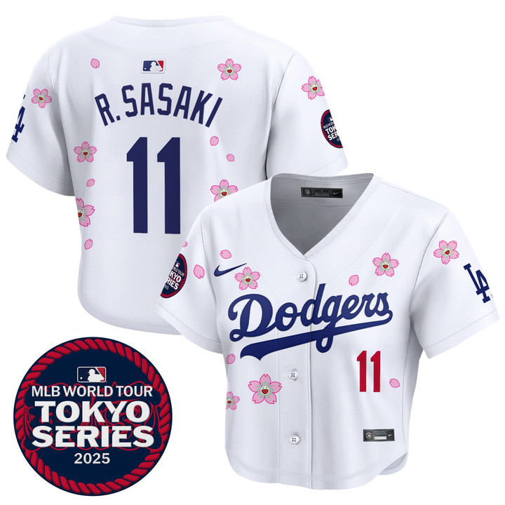 Women's LA Dodgers Tokyo Series 2025 Crop Top Baseball Jersey - Stitched White Roki Sasaki