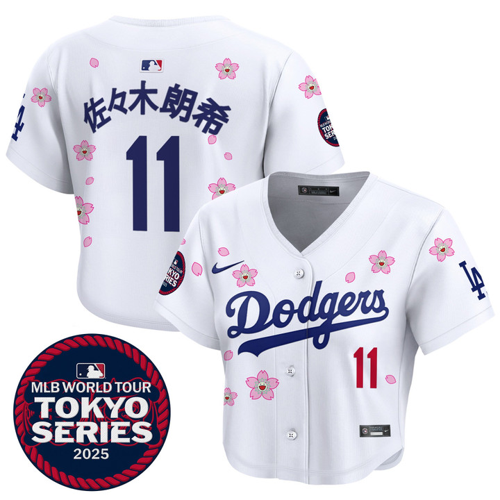 Women's LA Dodgers Tokyo Series 2025 Crop Top Baseball Jersey - Stitched White Roki Sasaki