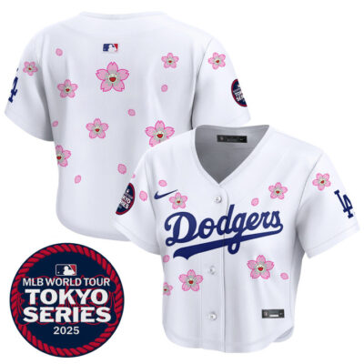 Women's LA Dodgers Tokyo Series 2025 Crop Top Baseball Jersey - Stitched White Team