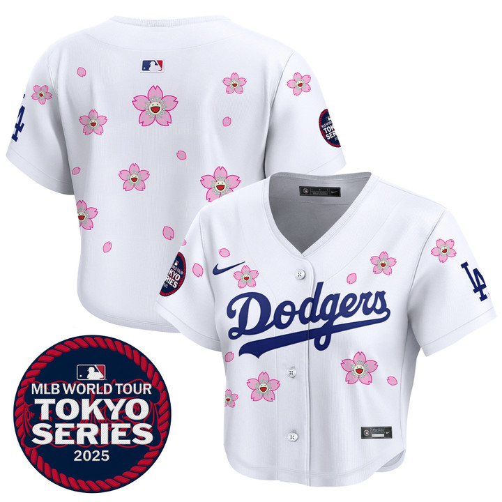 Women's LA Dodgers Tokyo Series 2025 Crop Top Baseball Jersey - Stitched White Team