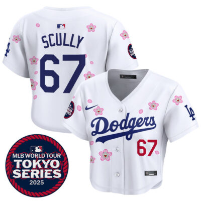 Women's LA Dodgers Tokyo Series 2025 Crop Top Baseball Jersey - Stitched White Vin Scully