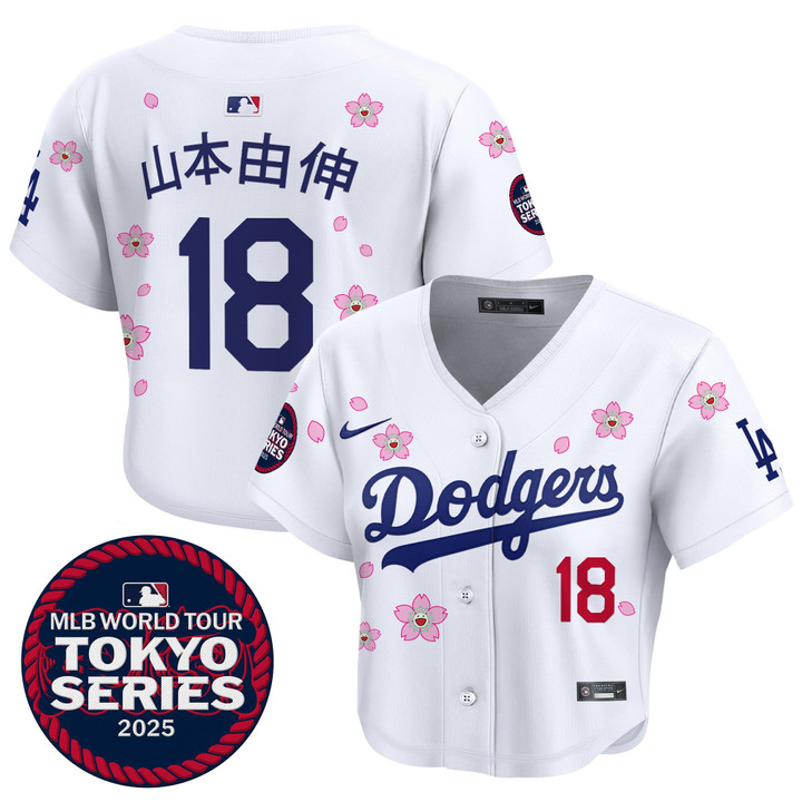 Women's LA Dodgers Tokyo Series 2025 Crop Top Baseball Jersey - Stitched White Yamamoto
