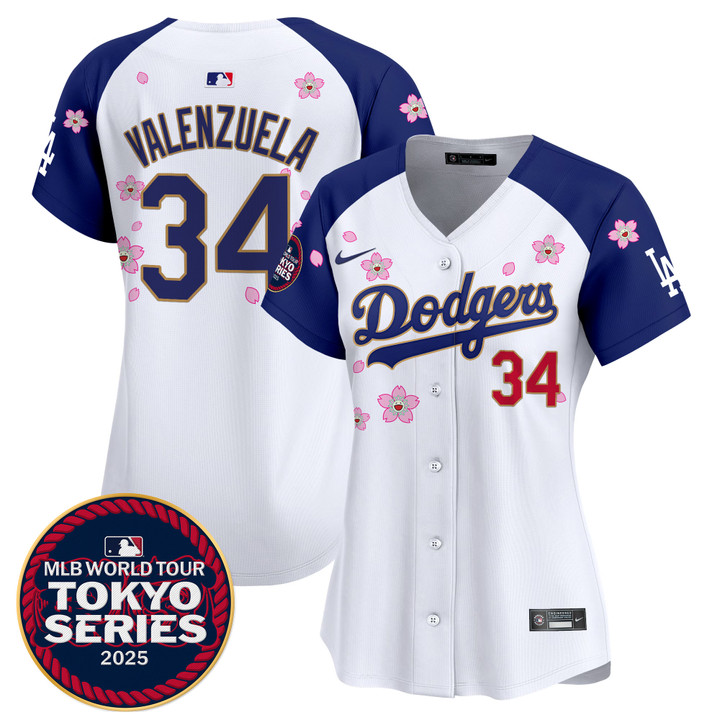 Women's LA Dodgers Tokyo Series 2025 Gold Trim Vapor Premier Limited Jersey - Stitched Alternate Fernando Valenzuela