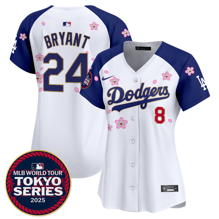 Women's LA Dodgers Tokyo Series 2025 Gold Trim Vapor Premier Limited Jersey - Stitched Alternate Kobe Bryant