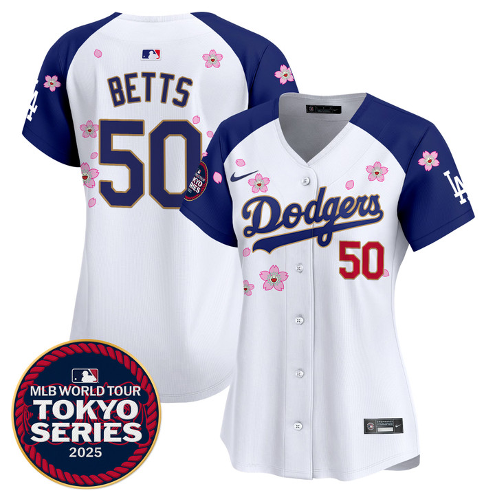 Women's LA Dodgers Tokyo Series 2025 Gold Trim Vapor Premier Limited Jersey - Stitched Alternate Mookie Betts