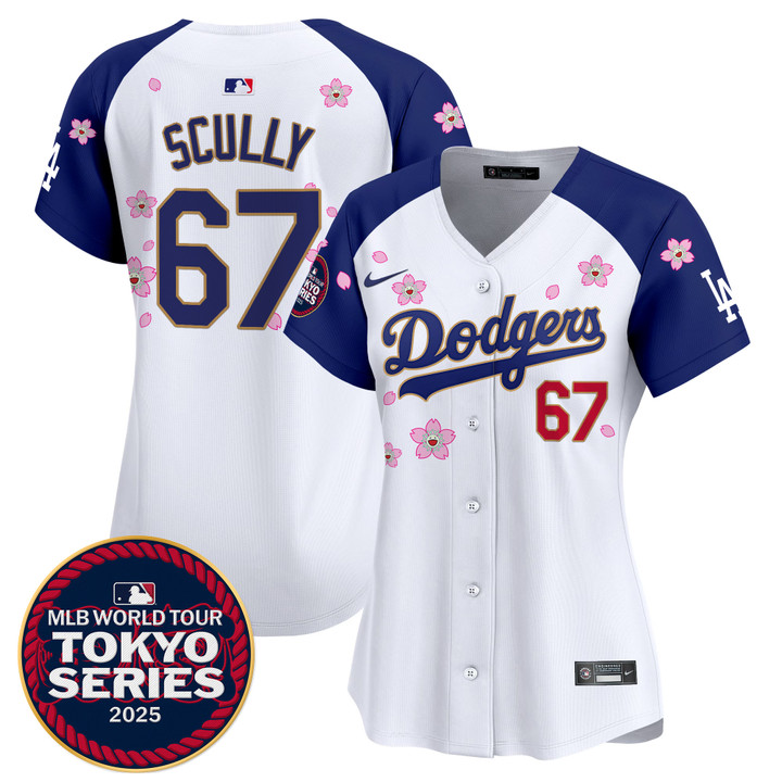 Women's LA Dodgers Tokyo Series 2025 Gold Trim Vapor Premier Limited Jersey - Stitched Alternate Vin Scully