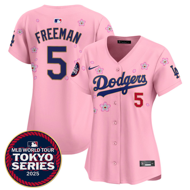 Women's LA Dodgers Tokyo Series 2025 Gold Trim Vapor Premier Limited Jersey - Stitched Cherry Blossom Freddie Freeman