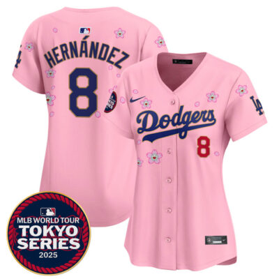 Women's LA Dodgers Tokyo Series 2025 Gold Trim Vapor Premier Limited Jersey - Stitched Cherry Blossom Kike Hernandez