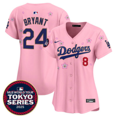 Women's LA Dodgers Tokyo Series 2025 Gold Trim Vapor Premier Limited Jersey - Stitched Cherry Blossom Kobe Bryant