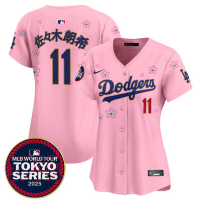 Women's LA Dodgers Tokyo Series 2025 Gold Trim Vapor Premier Limited Jersey - Stitched Cherry Blossom Roki Sasaki
