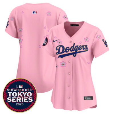 Women's LA Dodgers Tokyo Series 2025 Gold Trim Vapor Premier Limited Jersey - Stitched Cherry Blossom Team
